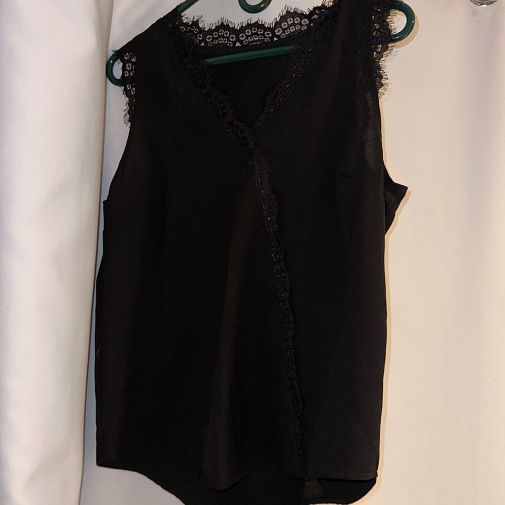 Black lace trim sleeveless blouse